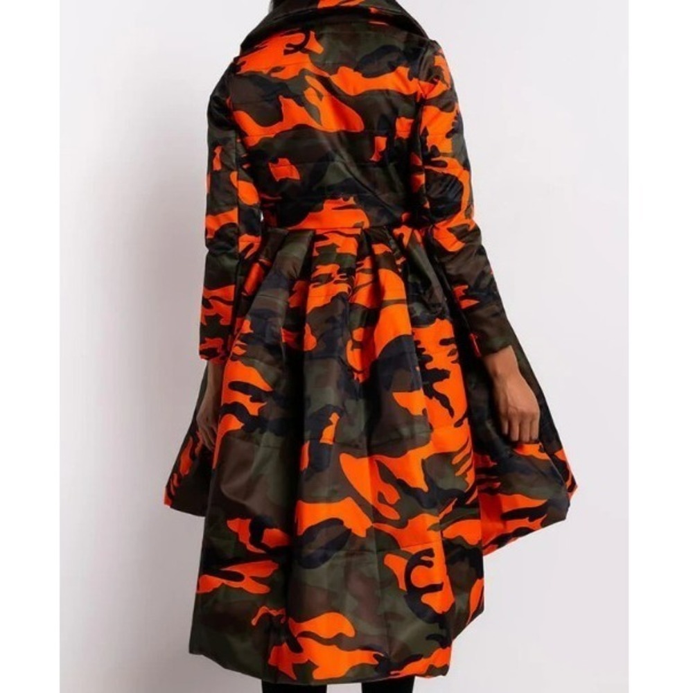 AZALEA WANG Midtown Peplum Puffer Trench Women's Size 1X Camo Orange Black - Picture 3 of 13